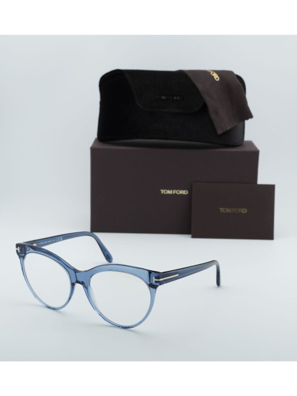 Tom Ford FT5827-B 090 Cat Eye Eyeglasses 55mm - Shiny Blue / Blue Light Block